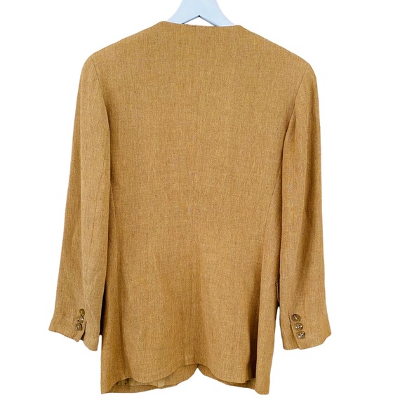 MAX MARA 100% Pure Linen Caramel Tan Double Breasted Made in Italy Blazer Size 6 - Picture 3 of 6